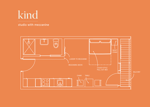 a floor plan of studio with mezzanine